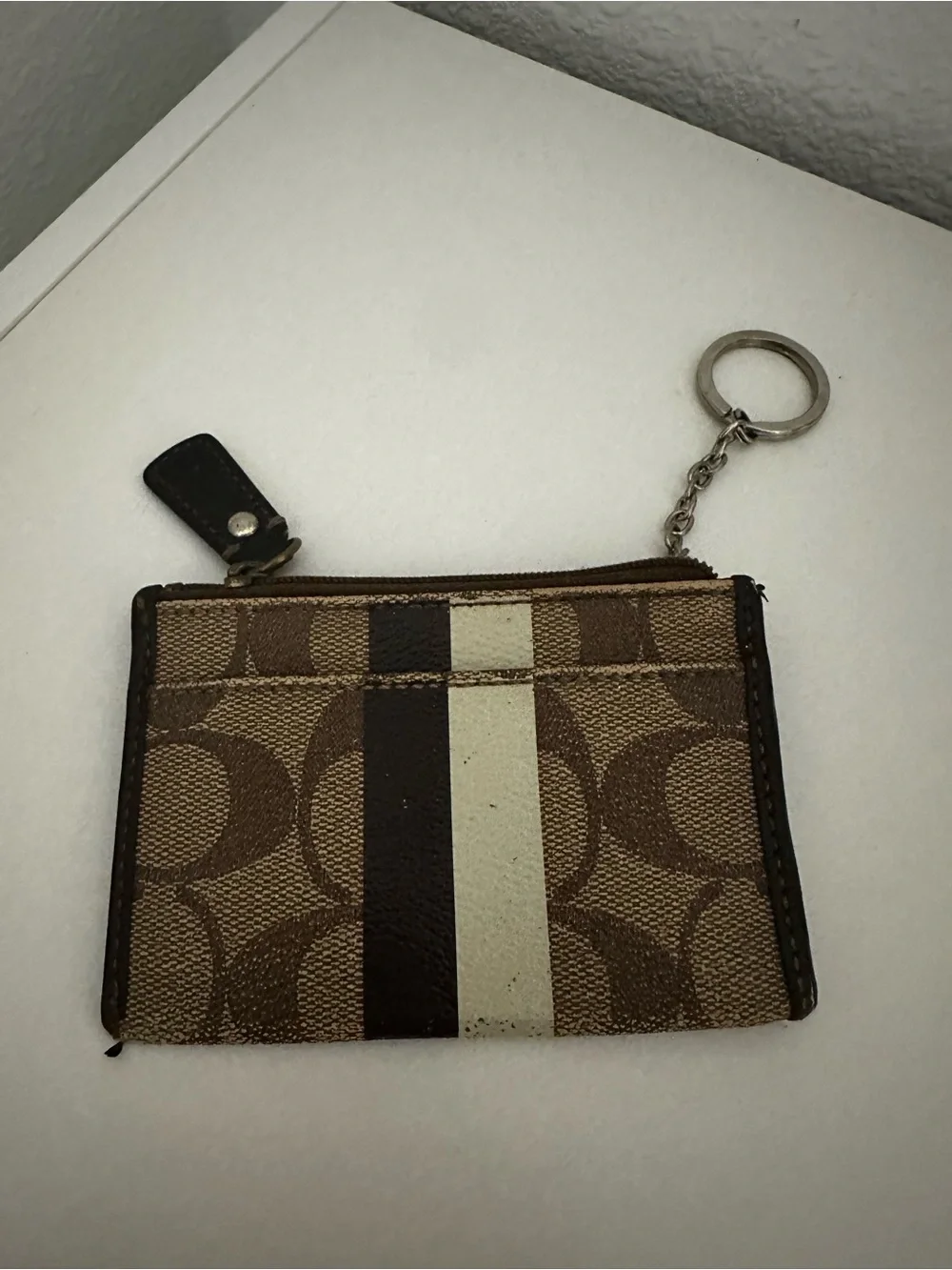 Coach Brown Signature Stripe Card & Key Holder